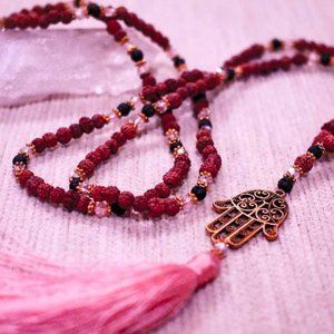 Bali rakesh mala necklace with pink tassel
